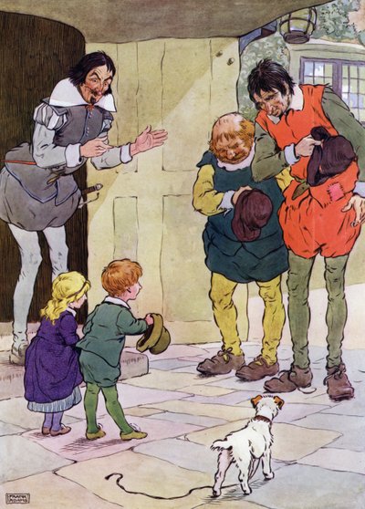 Illustratie voor De Kinderen in het Bos (kleur litho) door Frank Adams