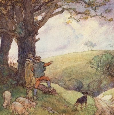 Illustratie voor The Scholar-Gipsy door Matthew Arnold (kleur litho) door Frank Adams