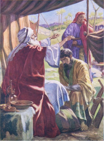 Jakob ontvangt de zegen, uit Het Bijbel Prentenboek uitgegeven door Thomas Nelson, ca. 1950 door Frank Adams
