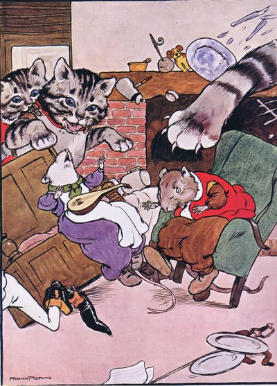 De Kat en haar kittens kwamen binnenrollen, illustratie uit 