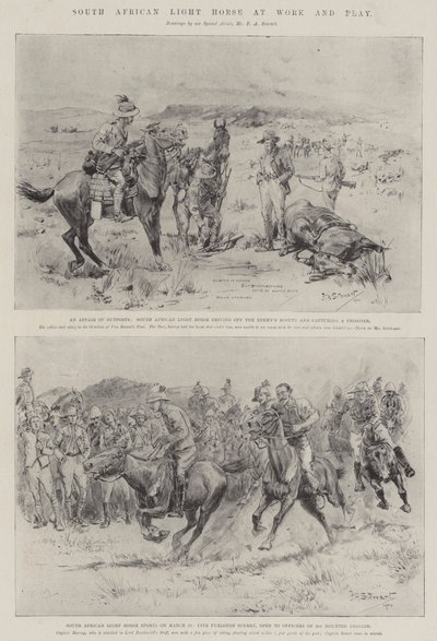 Zuid-Afrikaanse lichte cavalerie aan het werk en spel door Frank Algenon Stewart