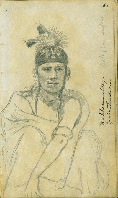 Portret van Good Thunder in het kostuum van een balspeler, 1851 door Frank Blackwell Mayer