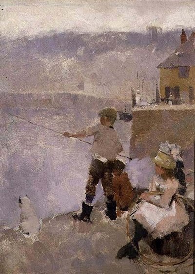 Vissen op de kade door Frank Bramley