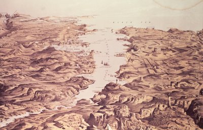 Panoramisch uitzicht op de noord- en zuidzijde van de haven en haven van Sebastopol, ontworpen en gelithografeerd door Thomas Packer, uitgegeven door Stannard en Dixon, 1855 door Frank C. Hughes