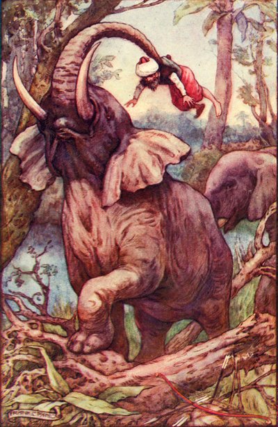 Het dier tilde me op met zijn slurf en plaatste me op zijn schouders, c1930 door Frank C. Pape
