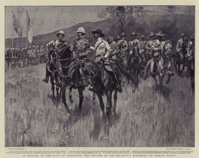 Ter ere van de koning van Portugal, de parade op de verjaardag van Zijne Majesteit in Komati Poort door Frank Craig