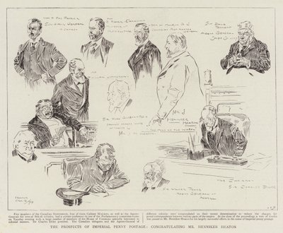 De vooruitzichten van keizerlijke penny post, felicitaties aan Mr Henniker Heaton door Frank Craig