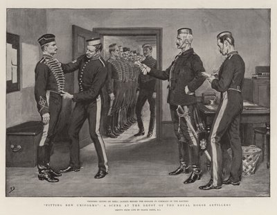 Nieuwe Uniformen Passen, een Scène bij het Depot van de Royal Horse Artillery door Frank Dadd
