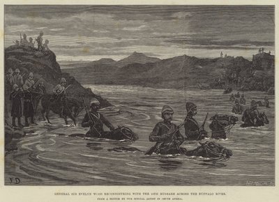 Generaal Sir Evelyn Wood verkent met de 15e Huzaren over de Buffalo Rivier door Frank Dadd