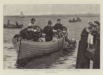 Vakantievermaak aan zee, kijken naar een duiker aan het werk door Frank Dadd
