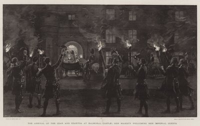 De Aankomst van de Tsaar en Tsarina bij Balmoral Kasteel, Hare Majesteit verwelkomt haar Keizerlijke Gasten door Frank Dadd