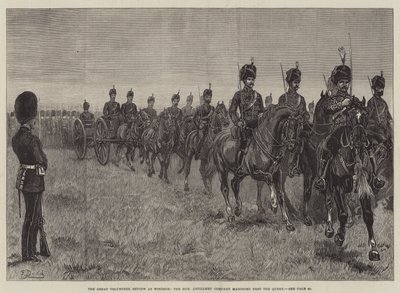 De grote vrijwilligersparade in Windsor, de Honourable Artillery Company marcheert langs de koningin door Frank Dadd
