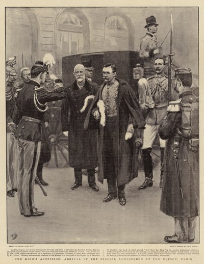De Troonsbestijging van de Koning, Aankomst van de Speciale Ambassadeur in het Elysee, Parijs door Frank Dadd