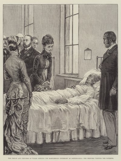 De Prins en Prinses van Wales openen het Marylebone Ziekenhuis in Notting-Hill, de Prinses bezoekt de Patiënten door Frank Dadd