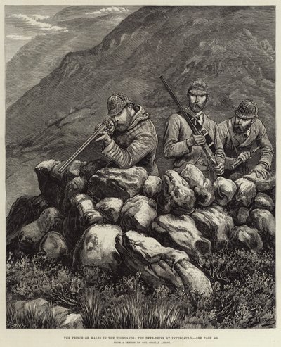 De Prins van Wales in de Hooglanden, de hertenjacht bij Invercauld door Frank Dadd