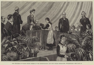 De prinses van Wales die prijzen uitreikt bij het Metropolitan and City Police Orphanage, Twickenham door Frank Dadd