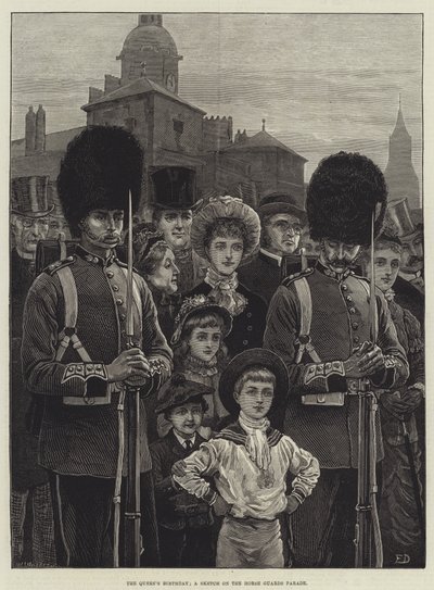 De Verjaardag van de Koningin, een Schets op de Horse Guards Parade door Frank Dadd