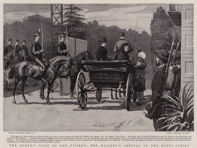 Het bezoek van de koningin aan de Rivièra, de aankomst van Hare Majesteit in het Hotel Cimiez door Frank Dadd