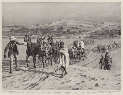 De Opstand in Rhodesië, Wagens met Voorzieningen steken een Drift van de Shashi Rivier over bij Tuli door Frank Dadd