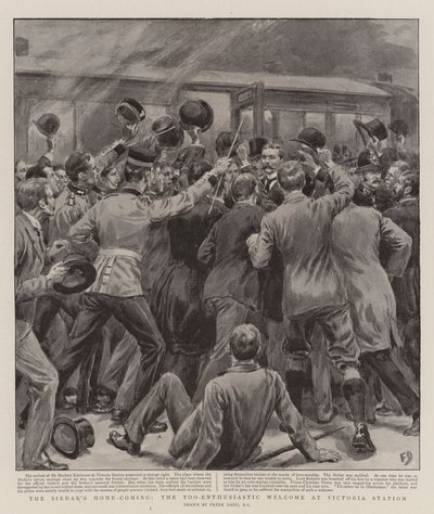 De Thuiskomst van de Sirdar, het Te Enthousiaste Welkom op Victoria Station door Frank Dadd