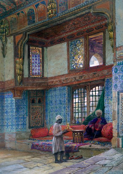 Nis in de ontvangstruimte van het huis van Mufti Sheik El Mahadi, Caïro, 1873 door Frank Dillon
