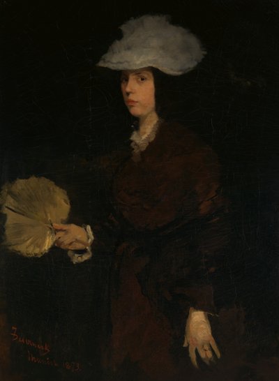 Dame met waaier, 1873 door Frank Duveneck