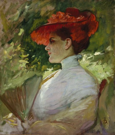 Dame met een Rode Hoed, of Portret van Maggie Wilson, ca. 1904 door Frank Duveneck