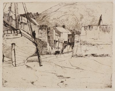 Polperro Haven met Brug door Frank and Goulding Frederick Short