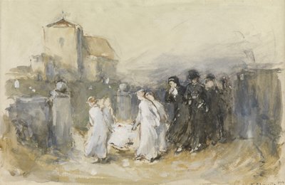 Studie voor Haar Eerstgeborene, Horsham Kerkhof (Begrafenis van de Eerstgeborene), 1874 door Frank Holl