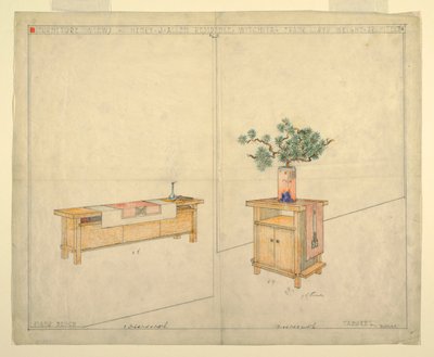 Pianobank en Taboret, Henry J. Allen Residence, Wichita, KA door Frank Lloyd Wright
