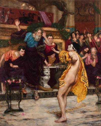 De Griekse hardloper Ladas valt dood neer als hij zijn kroon gaat ontvangen in Olympia door Frank Moss Bennett