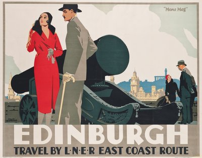 Poster die LNER oostkust routes naar Edinburgh adverteert door Frank Newbould
