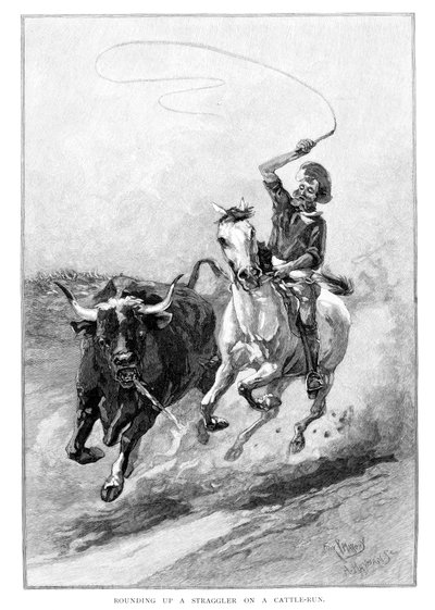 Een achterblijver oppakken tijdens een veedrijf, Australië, 1886 door Frank P. Mahony