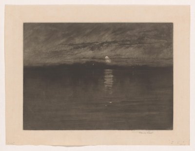 Nachtelijk landschap met een meer door Frank Short (signed by artist)