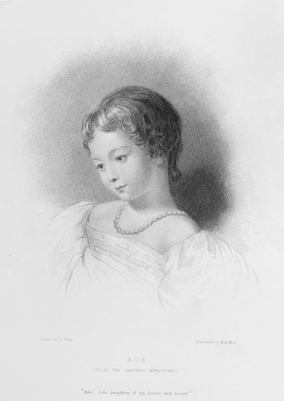 Portret van Augusta Ada Byron (1815-52) gegraveerd door W. H. Mote (fl.1842-64) door Frank Stone