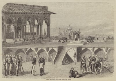 Het interieur van het fort in Agra door Frank Vizetelly
