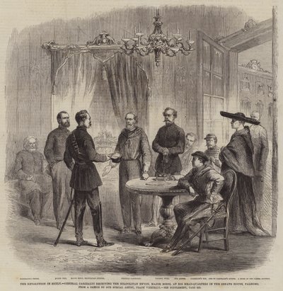 De Revolutie in Sicilië, Generaal Garibaldi ontvangt de Napolitaanse Gezant, Majoor Bosco, in zijn Hoofdkwartier in het Senaatshuis, Palermo door Frank Vizetelly