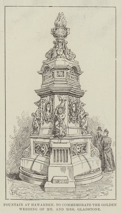Fontein in Hawarden, ter herdenking van de gouden bruiloft van Mr en Mrs Gladstone door Frank Watkins
