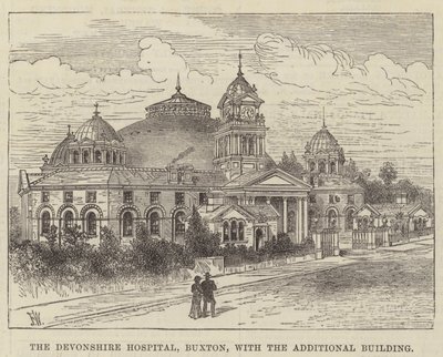 Het Devonshire Hospital, Buxton, met het extra gebouw door Frank Watkins