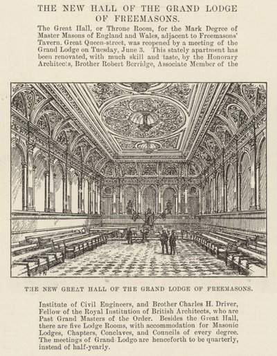 De nieuwe grote zaal van de Grand Lodge of Freemasons door Frank Watkins