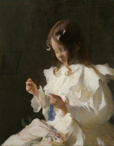 Portret van een kind dat naait door Frank Weston Benson