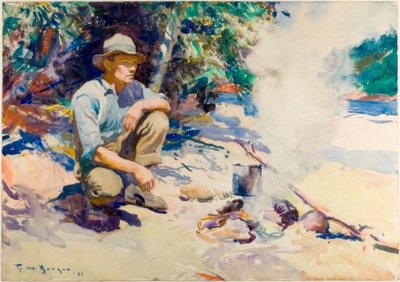 Water koken in de ketel door Frank Weston Benson