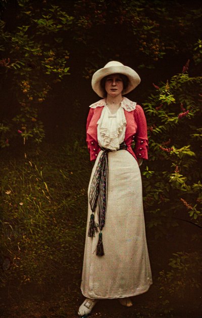 Vroege kleurenautochrome circa 1916 portret van vrouw, waarschijnlijk mevrouw F.P. Knott door Franklin Price Knott