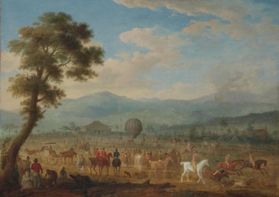 Uitzicht op Jura met een heteluchtballon door François Jules Bourgoin