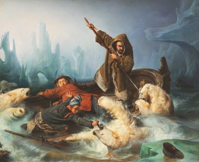 Vechtende ijsberen door François August Biard