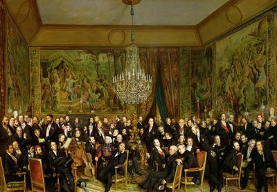 De Salon van Alfred Emilien, Graaf de Nieuwerkerke 1811-1892 in het Louvre, 1855 door François August Biard