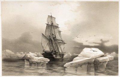 Korvet "La Recherche" bij Beren Eiland op 7 augustus door François Auguste Biard