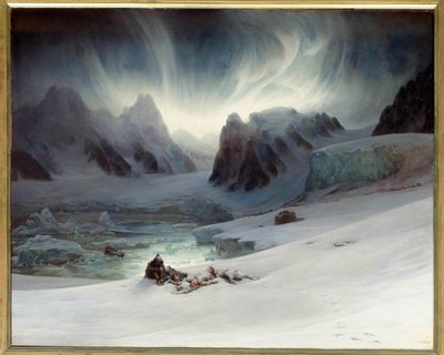 Magdalenabaai gezien vanaf het schiereiland Tomb, Noord-Spitsbergen. Effect van het noorderlicht door François Auguste Biard
