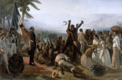Proclamatie van de afschaffing van de slavernij in de Franse koloniën op 23 april 1848 door François Auguste Biard