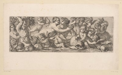 Bacchus met sater, nereïde en putti in het water (serie titel) door François Bignon (attributed to)